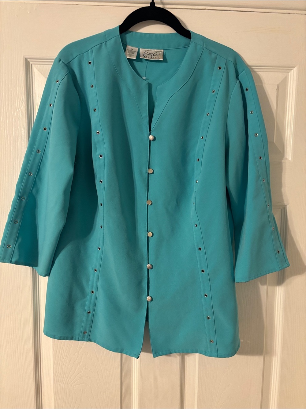 Kathy Che Koret Women's Turquoise Snap-Front Blazer